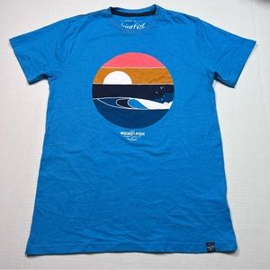 Weird Fish - Sunrise recycled organic cotton blend graphic t-shirt in Azure